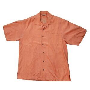 Tommy Bahama Hawaiian Silk Coral Orange Short Sleeve Shirt Size Large